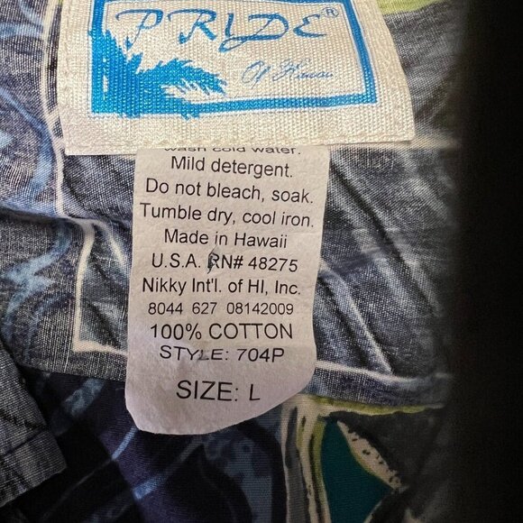 Pride Of Hawaii Mens Aloha Shirt Large Blue Floral Hawaiian Reverse Print Pocket - Picture 4 of 7
